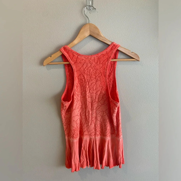 FREE PEOPLE Rally Tank Top Orange Perforated Peplum Summer Tank EUC XS - Picture 2 of 8
